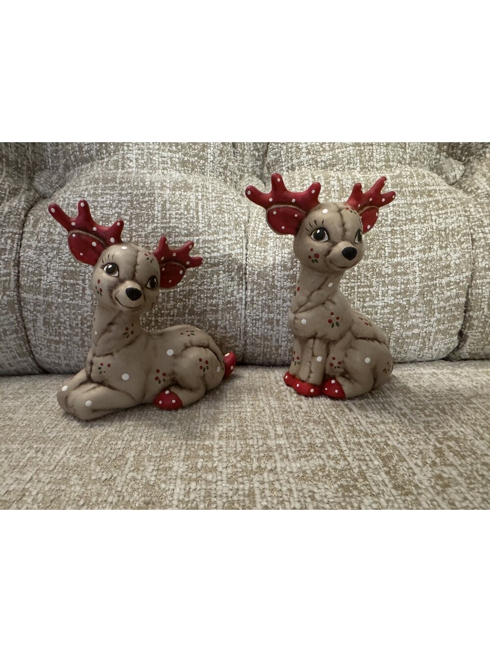 VTG Kimple Ceramic Softee Reindeer Figurines Hand Painted Christmas Decor Set 2